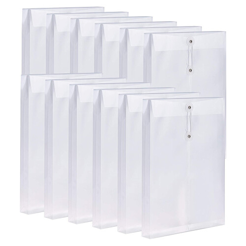 12 Pack Clear Plastic Envelopes  Envelopes Expandable Files Document Folders with Button & String Tie Closure A4
