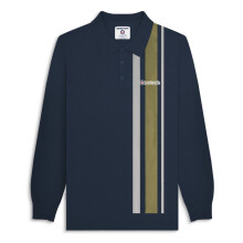 (3XL, Navy) Lambretta Mens Knitted Stripe Long Sleeve Polo Shirt