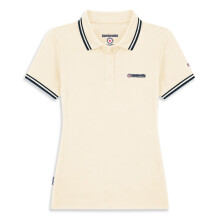 (8, Ecru/Navy) Lambretta Womens Twin Tipped Short Sleeve Polo Shirt