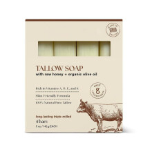(4pcs) Natural Grass-Fed Tallow Soap Bars Set of 4, Handmade Cold-Process Face & Body Cleanser
