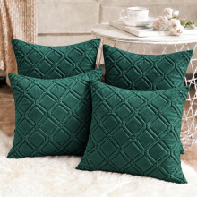 (Pack of 4, Emerald) Diamond Embossed Velvet Cushions with Filling | Luxury Soft Throw Cushions for Sofa Bed & Living Room