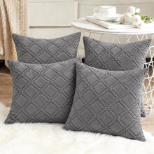 (Pack of 4, Grey) Diamond Embossed Velvet Cushions with Filling | Luxury Soft Throw Cushions for Sofa Bed &amp; Living Room