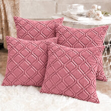 (Pack of 4, Pink) Diamond Embossed Velvet Cushions with Filling | Luxury Soft Throw Cushions for Sofa Bed & Living Room