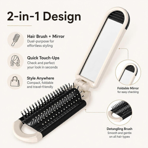 2 in 1 Portable Folding Massage Air Cushion Comb Mirror White_hb