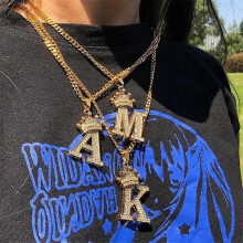 Initial A -Z Letters Crown Necklace For Women Men Hip Hop Chain Jewelry Crystal Zircon Pendant Necklaces Collier Bijoux_hb