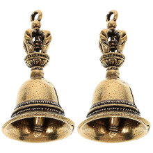 2Pcs Brass Bell Statues Copper Hand Bells Retro Bell Figurines Keychain Pendants_hb