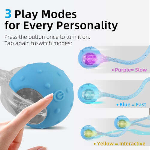 2-Piece Interactive Cat Ball – Auto Rolling Toy with Net Tail (Blue) 1
