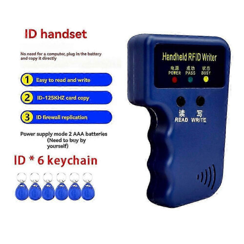 125Khz RFID Card Reader+6 Keyfobs Kit Copier Writer Duplicator Programmer ID Card Copy EM4305 T5577 Each Writable TagsBlue_hb 1