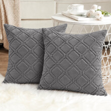 (Pack of 2, Grey) Diamond Embossed Velvet Cushions with Filling | Luxury Soft Throw Cushions for Sofa Bed & Living Room