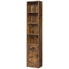 Tall Bookcase - Engineered Wood - Rustic Brown - 6-Tier with Door