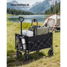 Folding Garden Cart - Steel - Slate Grey - 4 Reinforced Wheels and Adjustable Handle