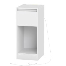 Bedside Tables - Wood - Cloud White - Set of 2 with Charging Station and LED Light
