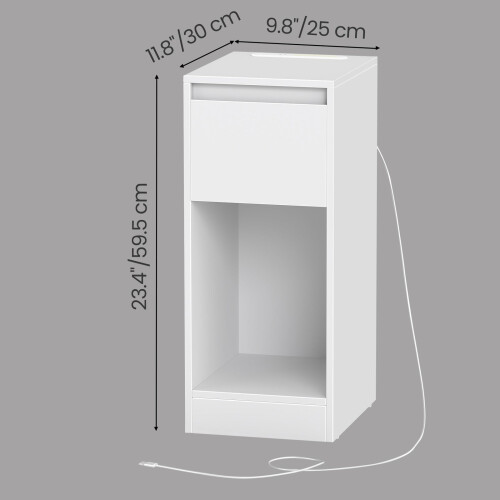 Nightstand - Wood - Cloud White - Slim Design with Charging Station and LED Light 2