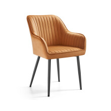 Dining Chair - Velvet - Caramel Brown and Ink Black - Upholstered with Armrests