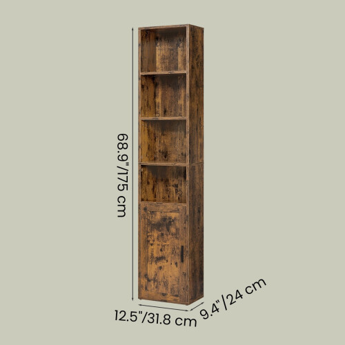 Tall Bookcase - Engineered Wood - Rustic Brown - 6-Tier with Door 2