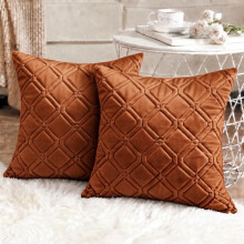 (Pack of 2, Rust) Diamond Embossed Velvet Cushions with Filling | Luxury Soft Throw Cushions for Sofa Bed & Living Room