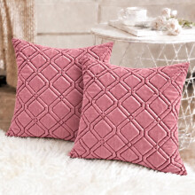(Pack of 2, Pink) Diamond Embossed Velvet Cushions with Filling | Luxury Soft Throw Cushions for Sofa Bed & Living Room