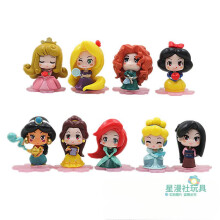9Pcs Q Version Disney Princess Gashapon Figures Set Girls Toy Model Ornament