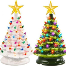 (White, 15cm) Christmas Tree Night Light, Festive Tabletop Christmas Decor Ornament, Dimmable Warm Glow with Remote Timer for Home Holiday Ambiance