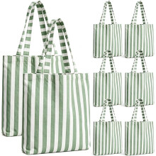 Striped Canvas Tote Bag for Women, Reusable Grocery Shopping Bag, Beach Summer Trip Tote, Bridesmaid Proposal Gift Green