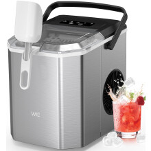 WIE Stainless Steel Ice Maker, Self-Cleaning Ice Maker Machine, 12kg/24H, 2 Sizes 9 Ice Cube Ready in 6 Mins Ice Machine with Handle, Scoop & Basket,