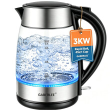 GABERLEE Electric Kettle, 1.7L 3000W Fast Boil Cordless Glass Kettle, Black