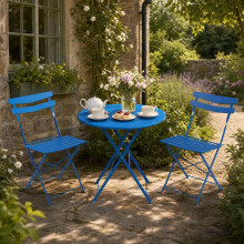GarveeMore 3 Piece Bistro Set for 2, Folding Garden Table & Chairs Set of 2, Weatherproof Metal Outdoor Seating, Small Balcony Set, No Assembly 2 Seat