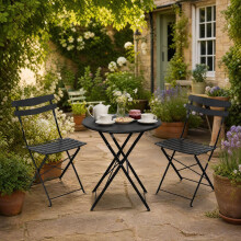 GarveeMore 3 Piece Bistro Set for 2, Folding Garden Table and Chairs Set of 2, Weatherproof Metal Outdoor Seating, Small Balcony Set, No Assembly 2 Se