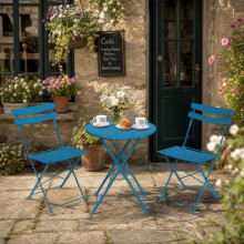 GarveeMore 3 Piece Bistro Set for 2, Folding Garden Table & Chairs Set of 2, Weatherproof Metal Outdoor Seating, Small Balcony Set, No Assembly 2 Seat