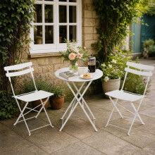 GarveeMore 3 Piece Bistro Set for 2, Folding Garden Table & Chairs Set of 2, Weatherproof Metal Outdoor Seating, Small Balcony Set, No Assembly 2 Seat