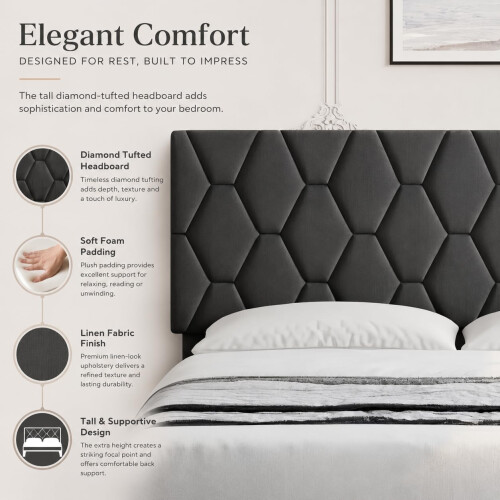 GarveeMore Upholstered Bed Frame, Adjustable Headboard, Dark Grey, King 2