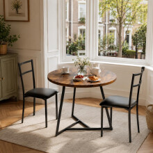 GarveeMore 3 Piece Dining Table Set for 2, Round Kitchen Table and 2 Upholstered Chairs, Space Saving Bistro Set for Small Space, Studio Flat, Apartme