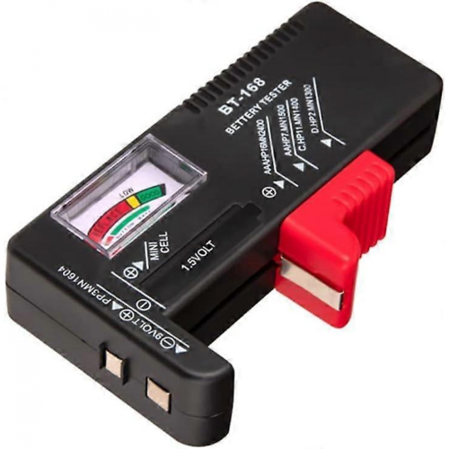 Batterijtester compatibel met AA-, AAA-, CD-, 9V- en 1,5V-batterijen. Universele, kleurgecodeerde voltmeter. 1