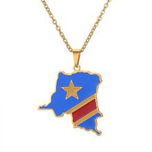 Halskette aus Edelstahl, Anhänger mit Karte der Demokratischen Republik Kongo, modisches Accessoire für Damen und Herren, ideales Gesch
