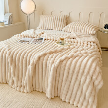 (Milk white, 180x200cm) Solid Thickened Wide Striped Flannel Multifunctional Blanket, Can Be Used As Bed Sheet Cover Blanket, Sofa Blanket,nap
