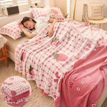 (Strawberry, 150x200cm) Girls Cartoon Strawberry Flannel Blanket, Warm Bedspread Sheet, Fuzzy Soft Fleece Plush Blankets for Bed Sofa Nap Shawl