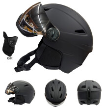 (Black, M(55-58cm)) Ski Helmet With Ski Goggles - High Quality, Adjustable Straps, Ventilated Design For Outdoor Sports, Skiing, Snowboarding