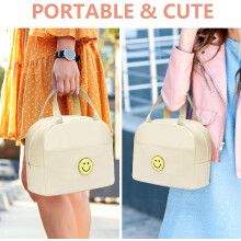 Lunch Bag for Women Large Insulated Box Reusable Tote with Preppy Bag,Soft Leather Lunchbag Work School Picnic Travel (White)