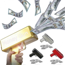 Pistolet na pieniądze Cash Cannon - 100 sztuk replik zabawkowych banknotów na imprezy plażowe, przyjęcia urodzinowe i żarty primaapri