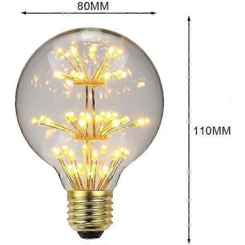 LED bulb, retro bulb, RGB bulb, firework bulb, decorative warm light, E27 220/240V glass E27 (G80) 1