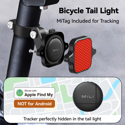 Multi-Function Bike Tail Light with AirTag-Compatible Bike Tracker - High Brightness LED Safety Light for Night Cycling, Mount 1