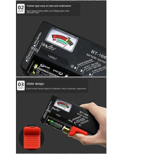 Battery Tester Compatible with AA AAA C D 9V 1.5V Batteries Universal Colour Coded Volt Meter
