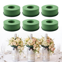 Floral Foam Holder for Wine Bottle, Green Round Flower Foam with Plastic Base, Wedding Party Table Centerpiece