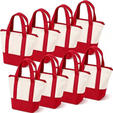 Canvas Tote Bags Bulk, Reusable Small Tote Bag with Top Zipper, DIY Party Favor Red