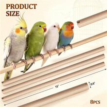 Natural Wood Bird Perches 8 Pack, 15 Inch Double Slot Replacement Rods, 0.6 Inch Diameter for Bird Cage Stand