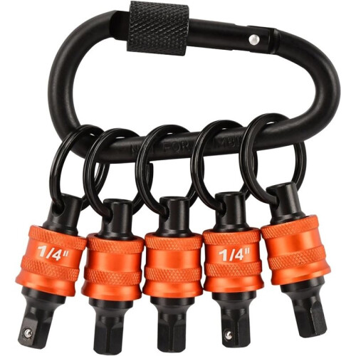 Socket Holder Keychain 5pc - 1/4" Socket Organizer with Quick Release and Clip - Impact Wrench and Toolbox Accessories