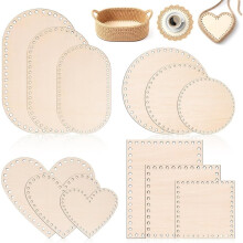 12PCS Wooden Basket Bottom, MosesBasket Weaving Making Supplies Oval Round Square Heart Shape Wood Blank Crochet