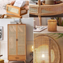 13.7" Width Cane Webbing Square WickerWeaving Rattan Roll,Pre-Woven Open Mesh Cane Webbing Sheet,Natural Rattan Panels