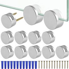 12-Piece Set of Round Frameless Mirror Mounting Clips (Includes Screws and Wall Anchors) for Installing Mirror Glass