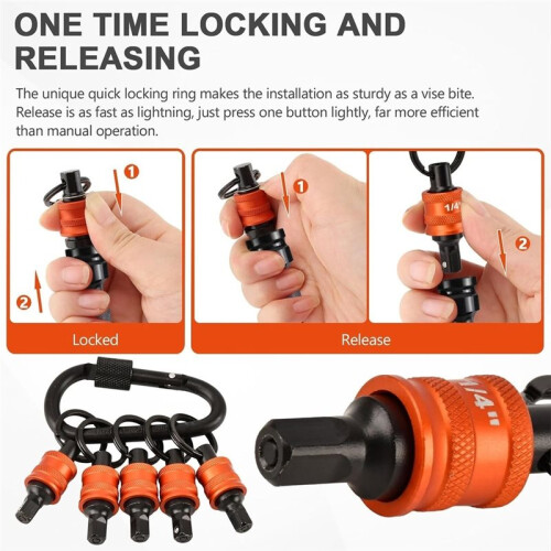 Socket Holder Keychain 5pc - 1/4" Socket Organizer with Quick Release and Clip - Impact Wrench and Toolbox Accessories 2